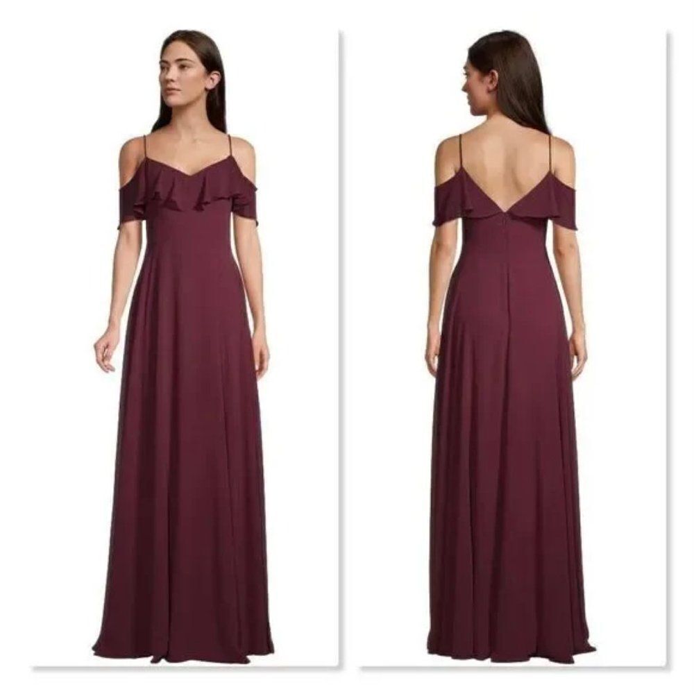 🌹 LEVKOFF 🌹 Flutter Sleeve Chiffon Gown - [Size 12 in Wine]